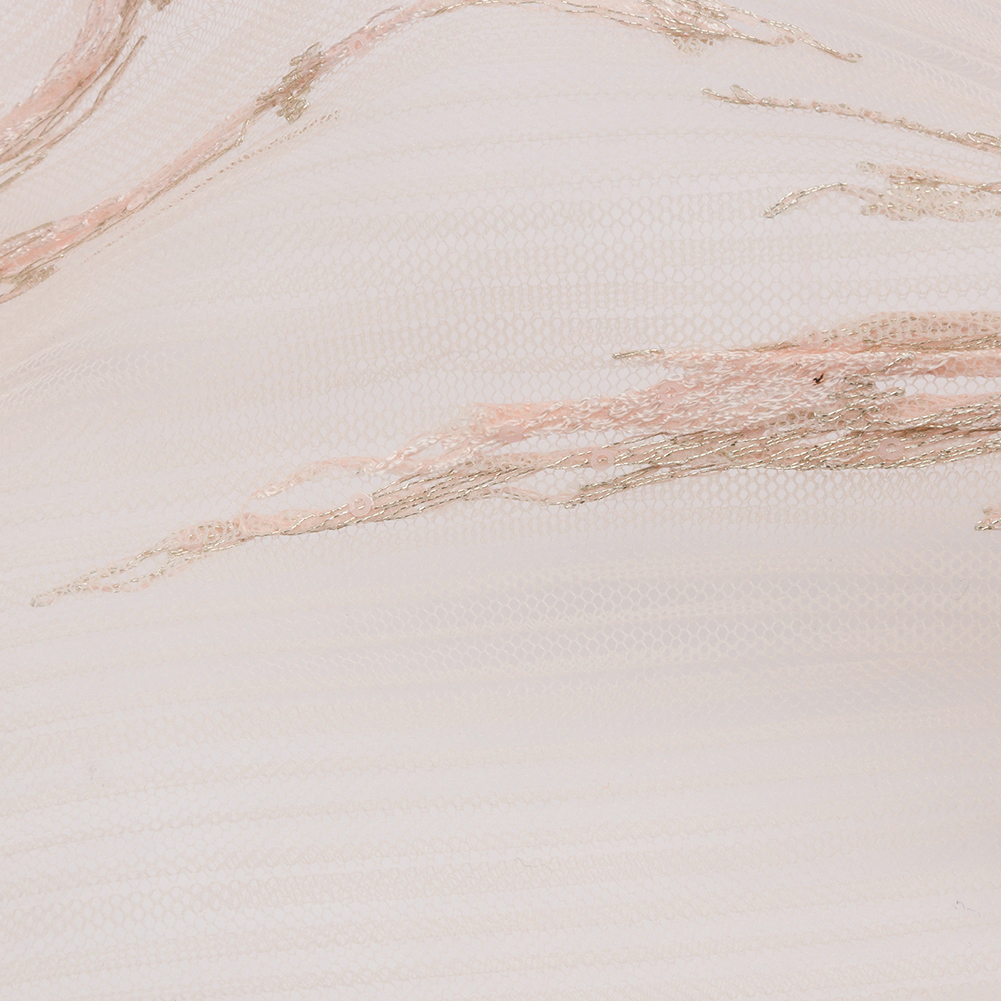 Embroidered Soft Pleated Tulle with Clear Baby Sequins – Blush Abstract – Linden Collection Embroidered Soft Pleated Tulle with Clear Baby Sequins – Blush Abstract – Linden Collection