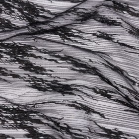 Embroidered Soft Pleated Tulle with Clear Baby Sequins – Black Abstract – Linden Collection Embroidered Soft Pleated Tulle with Clear Baby Sequins – Black Abstract – Linden Collection