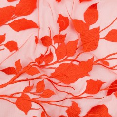 Embroidered Tulle Lace – Orange Leafy Branches – Magnolia Collection Embroidered Tulle Lace – Orange Leafy Branches – Magnolia Collection