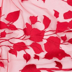 Embroidered Tulle Lace – Red Leafy Branches – Magnolia Collection Embroidered Tulle Lace – Red Leafy Branches – Magnolia Collection