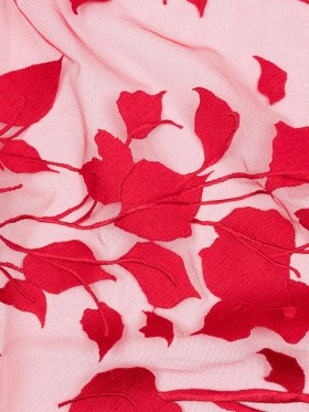 Embroidered Tulle Lace – Red Leafy Branches – Magnolia Collection Embroidered Tulle Lace – Red Leafy Branches – Magnolia Collection