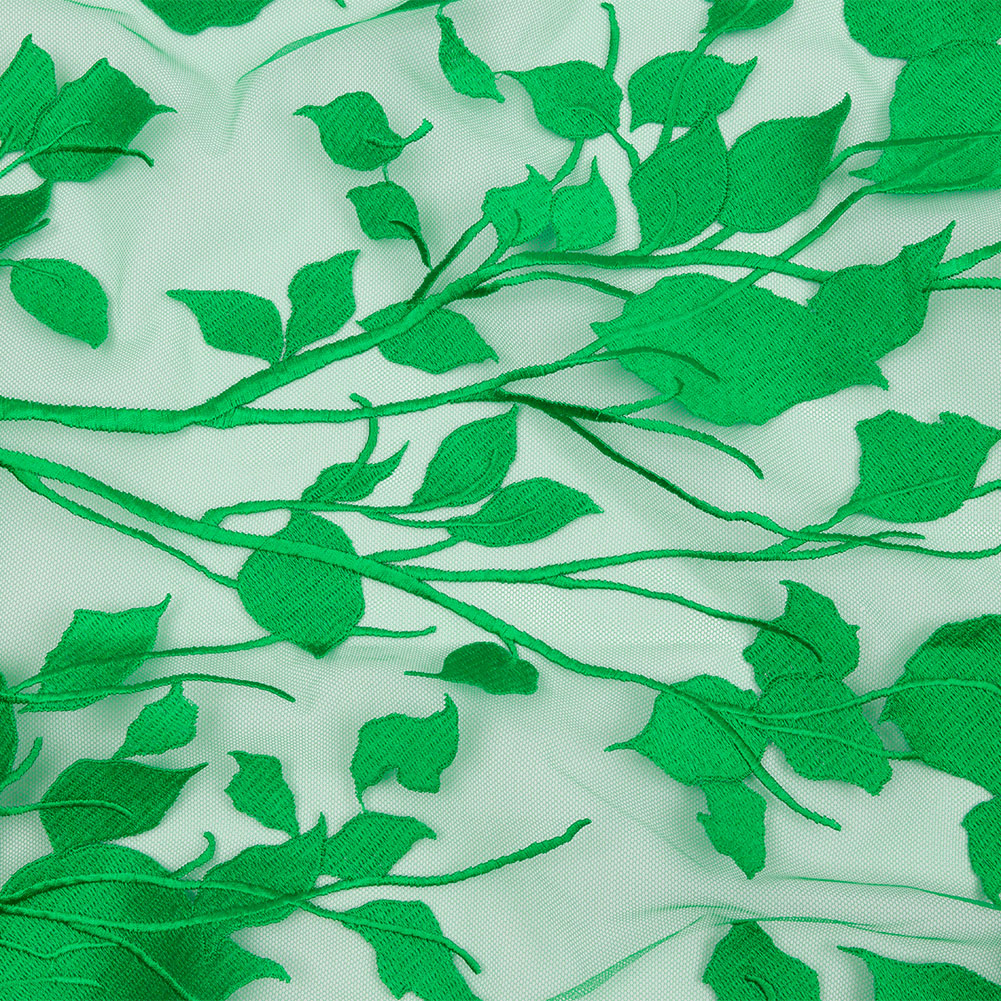 Embroidered Tulle Lace – Green Leafy Branches – Magnolia Collection Embroidered Tulle Lace – Green Leafy Branches – Magnolia Collection
