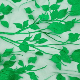 Embroidered Tulle Lace – Green Leafy Branches – Magnolia Collection Embroidered Tulle Lace – Green Leafy Branches – Magnolia Collection