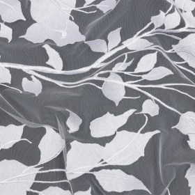 Embroidered Tulle Lace – White Leafy Branches – Magnolia Collection Embroidered Tulle Lace – White Leafy Branches – Magnolia Collection