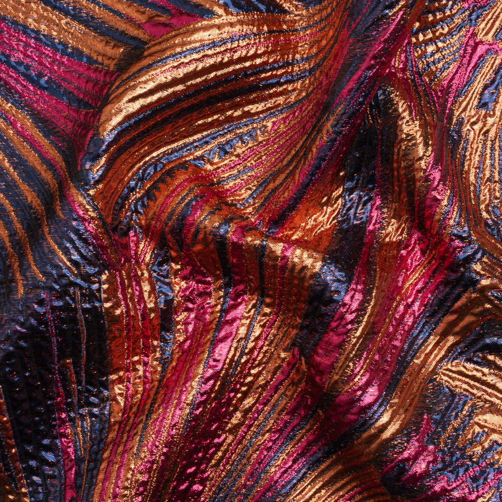 Metallic Orange, Hot Pink and Navy Radiating Lines Luxury Brocade Metallic Orange, Hot Pink and Navy Radiating Lines Luxury Brocade