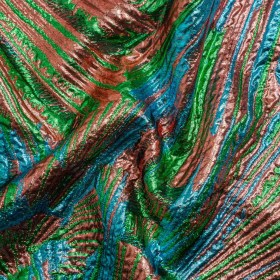 Metallic Copper, Kelly Green and Teal Radiating Lines Luxury Brocade Metallic Copper, Kelly Green and Teal Radiating Lines Luxury Brocade