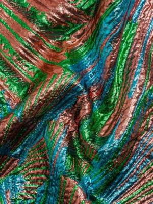 Metallic Copper, Kelly Green and Teal Radiating Lines Luxury Brocade Metallic Copper, Kelly Green and Teal Radiating Lines Luxury Brocade