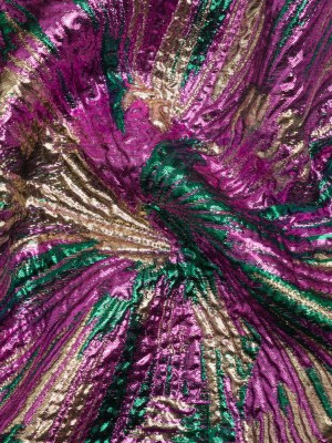 Metallic Gold, Fuchsia and Green Radiating Lines Luxury Brocade Metallic Gold, Fuchsia and Green Radiating Lines Luxury Brocade