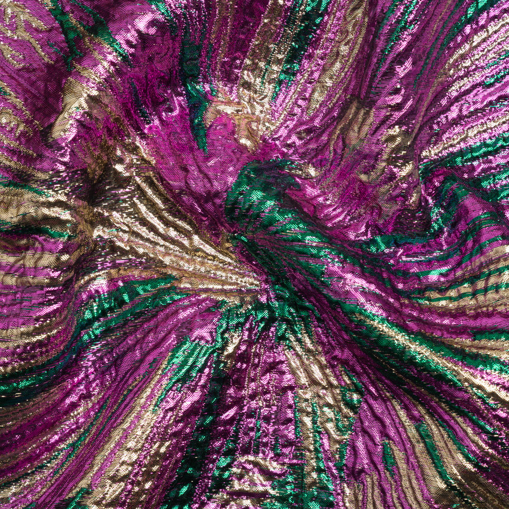 Metallic Gold, Fuchsia and Green Radiating Lines Luxury Brocade Metallic Gold, Fuchsia and Green Radiating Lines Luxury Brocade