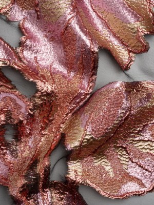 Metallic Rose Gold, Gold and Baby Pink Big Blooms and Leaves Luxury Burnout Brocade Metallic Rose Gold, Gold and Baby Pink Big Blooms and Leaves Luxury Burnout Brocade