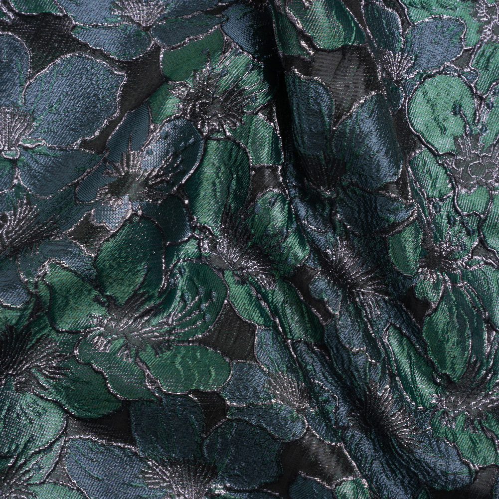 Metallic Black, Navy and Deep Green Floral Frolic Luxury Brocade Metallic Black, Navy and Deep Green Floral Frolic Luxury Brocade