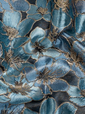 Metallic Gold, Sky and Country Blue Floral Frolic Luxury Brocade Metallic Gold, Sky and Country Blue Floral Frolic Luxury Brocade