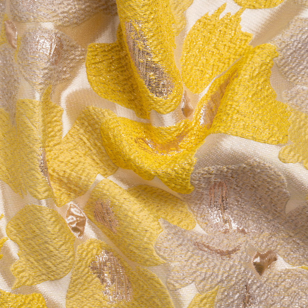 Metallic Gold, Yellow and Cream Floating Blossoms Luxury Brocade Metallic Gold, Yellow and Cream Floating Blossoms Luxury Brocade