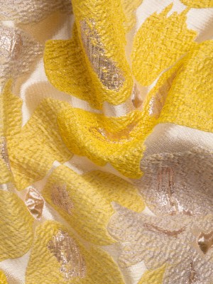 Metallic Gold, Yellow and Cream Floating Blossoms Luxury Brocade Metallic Gold, Yellow and Cream Floating Blossoms Luxury Brocade