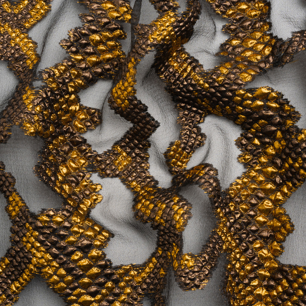 Metallic Gold, Brown and Black Snakeskin Sprawl Burnout Luxury Brocade Metallic Gold, Brown and Black Snakeskin Sprawl Burnout Luxury Brocade