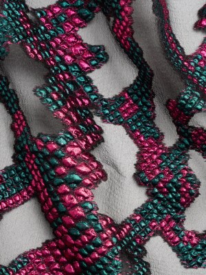 Metallic Fuchsia, Teal and Black Snakeskin Sprawl Burnout Luxury Brocade Metallic Fuchsia, Teal and Black Snakeskin Sprawl Burnout Luxury Brocade