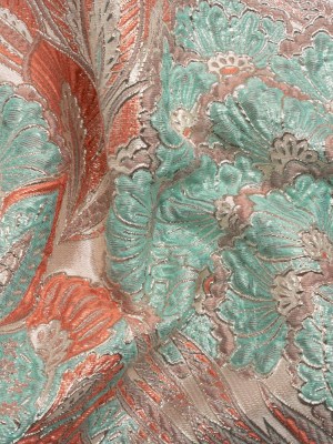 Metallic Silver, Peach and Robin’s Egg Blue Gleaming Garden Luxury Brocade Metallic Silver, Peach and Robin’s Egg Blue Gleaming Garden Luxury Brocade
