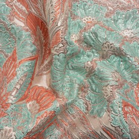 Metallic Silver, Peach and Robin’s Egg Blue Gleaming Garden Luxury Brocade Metallic Silver, Peach and Robin’s Egg Blue Gleaming Garden Luxury Brocade