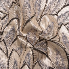 Metallic Beige, Silver and Gray Decorated Feathers Luxury Brocade Metallic Beige, Silver and Gray Decorated Feathers Luxury Brocade