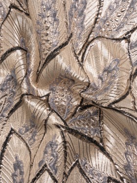 Metallic Beige, Silver and Gray Decorated Feathers Luxury Brocade Metallic Beige, Silver and Gray Decorated Feathers Luxury Brocade