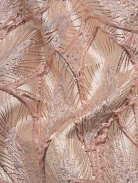 Metallic Baby Pink, Silver and Cream Decorated Feathers Luxury Brocade Metallic Baby Pink, Silver and Cream Decorated Feathers Luxury Brocade