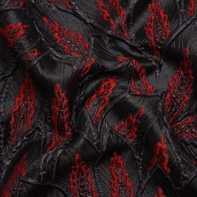 Metallic Black and Red Decorated Feathers Luxury Brocade Metallic Black and Red Decorated Feathers Luxury Brocade