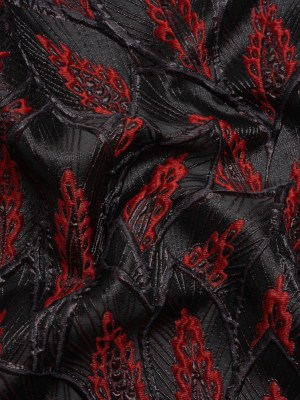 Metallic Black and Red Decorated Feathers Luxury Brocade Metallic Black and Red Decorated Feathers Luxury Brocade