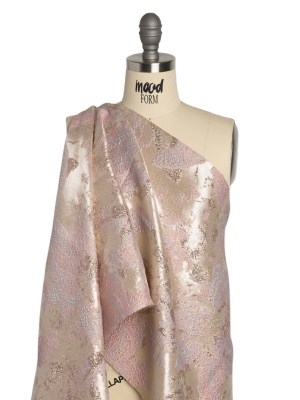 Metallic Silver, Pink and Beige Painted Flowers Luxury Brocade Metallic Silver, Pink and Beige Painted Flowers Luxury Brocade