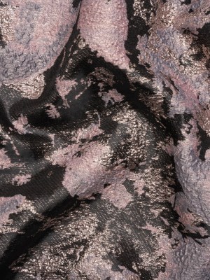 Metallic Silver, Mauve and Black Painted Flowers Luxury Brocade Metallic Silver, Mauve and Black Painted Flowers Luxury Brocade