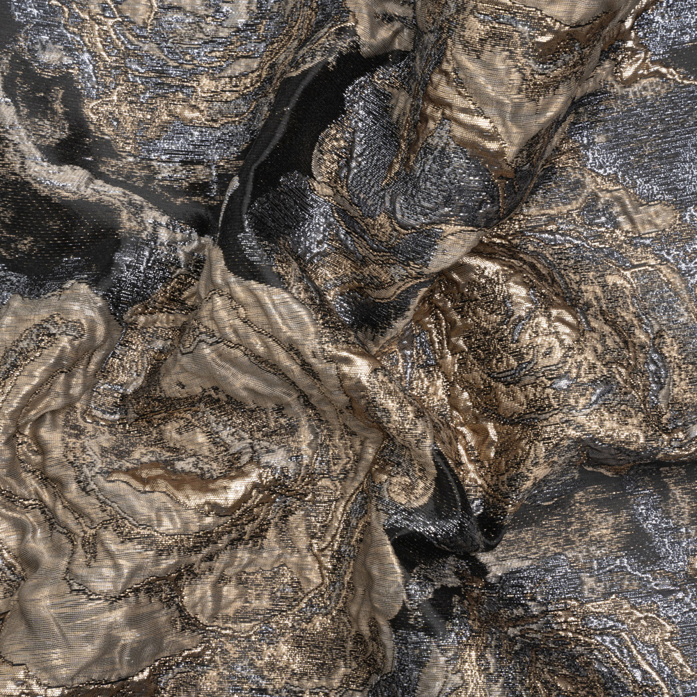 Metallic Gold, Silver and Black Rose Field Luxury Brocade Metallic Gold, Silver and Black Rose Field Luxury Brocade