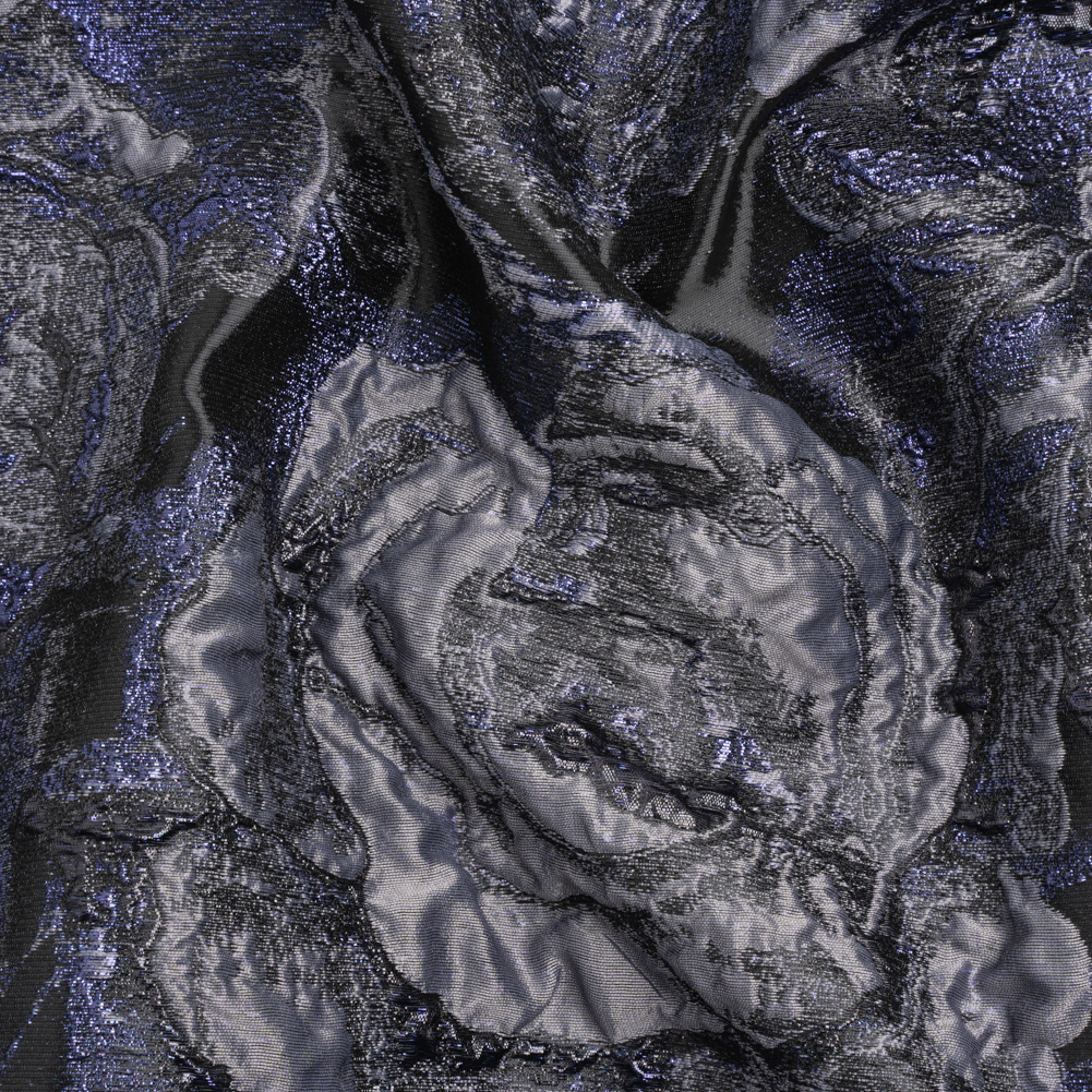 Metallic Navy, Black and Gray Rose Field Luxury Brocade Metallic Navy, Black and Gray Rose Field Luxury Brocade