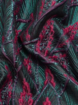 Metallic Teal, Raspberry and Black Decorated Feathers Luxury Brocade Metallic Teal, Raspberry and Black Decorated Feathers Luxury Brocade