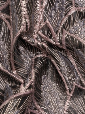 Metallic Dusty Rose, Silver and Black Decorated Feathers Luxury Brocade Metallic Dusty Rose, Silver and Black Decorated Feathers Luxury Brocade