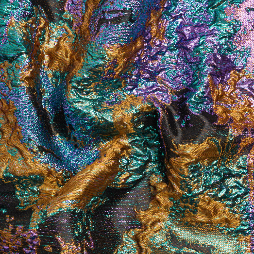 Metallic Purple, Mustard and Blue Green Garden of Abstraction Luxury Brocade Metallic Purple, Mustard and Blue Green Garden of Abstraction Luxury Brocade
