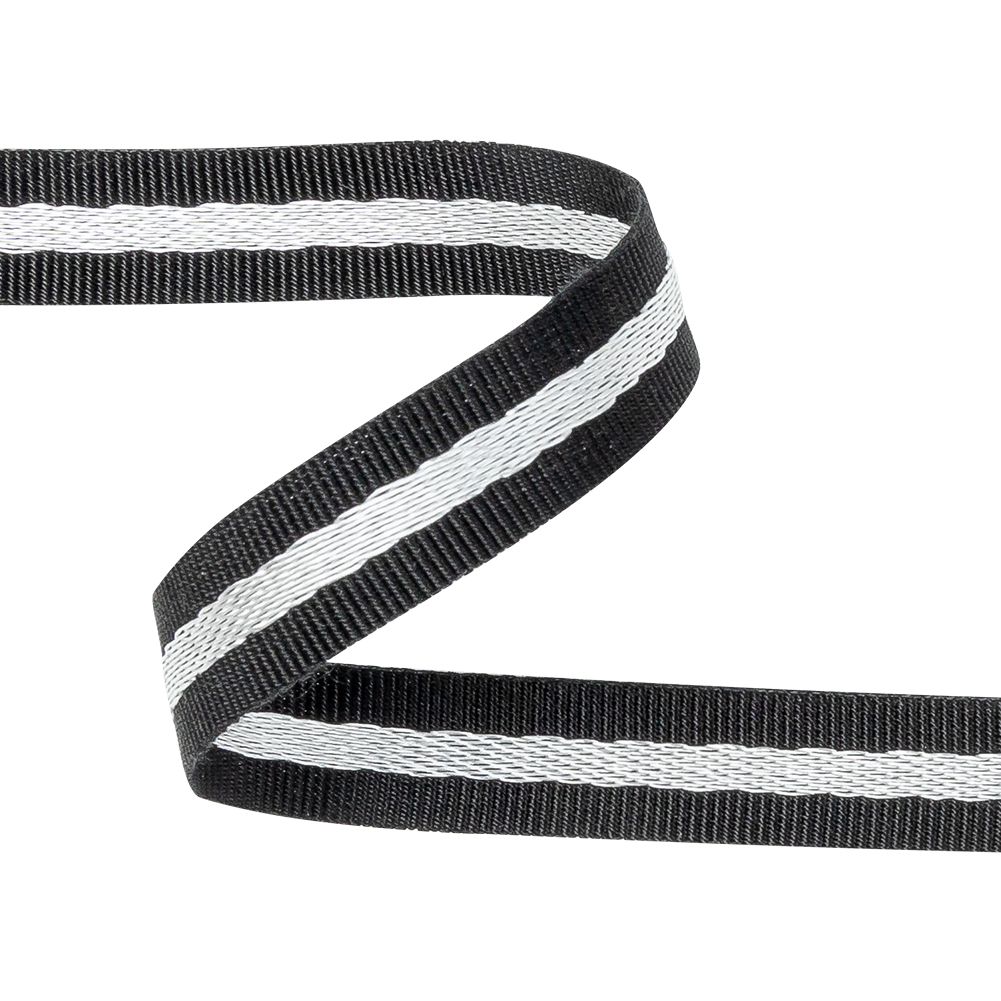 Italian Black and Silver Striped Cotton Blend Grosgrain Ribbon - 0.4375"