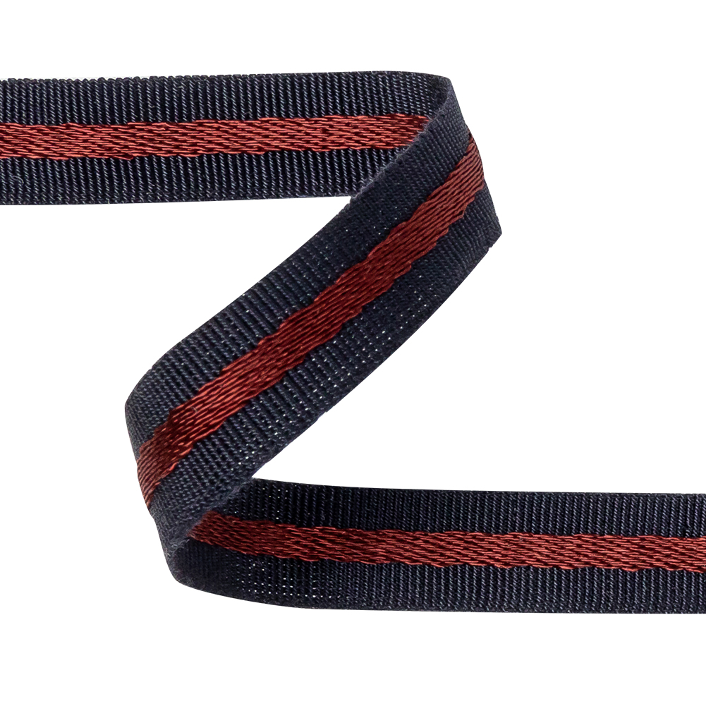 Italian Navy and Wine Striped Cotton Blend Grosgrain Ribbon - 0.4375"