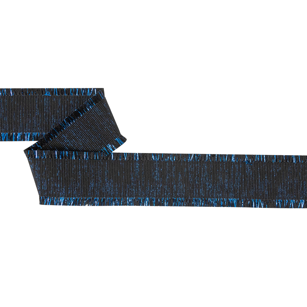 Italian Black and Magnetic Blue Metallic Grosgrain Ribbon with Fringe – 1.4375″ Italian Black and Magnetic Blue Metallic Grosgrain Ribbon with Fringe – 1.4375″