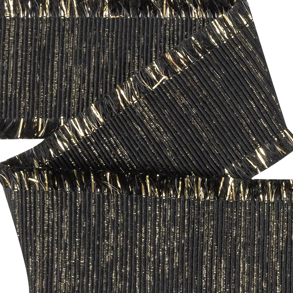 Italian Black and Gold Metallic Grosgrain Ribbon with Fringe - 1.4375"