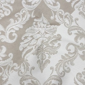 Beige and White Damask Double Wide Drapery Jacquard Beige and White Damask Double Wide Drapery Jacquard