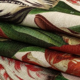Red, Yellow and Green Tulips and Insects Printed Polyester Chenille Red, Yellow and Green Tulips and Insects Printed Polyester Chenille