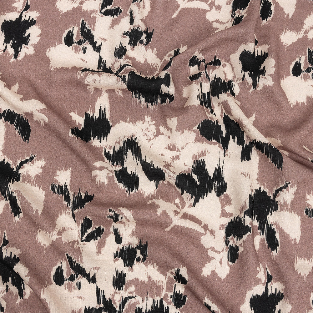 Slubbed Viscose Woven Print – Mauve, Black and Cream Ikat Floral – Mood Exclusive Layers of Luxury Slubbed Viscose Woven Print – Mauve, Black and Cream Ikat Floral – Mood Exclusive Layers of Luxury