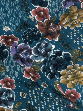 Slubbed Viscose Woven Print – Bright Navy Diamonds and Floral – Mood Exclusive Melange de Fleurs Slubbed Viscose Woven Print – Bright Navy Diamonds and Floral – Mood Exclusive Melange de Fleurs