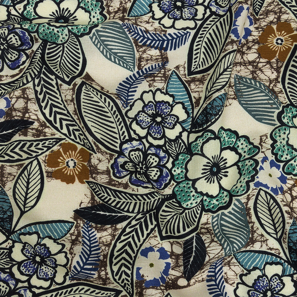 Slubbed Viscose Woven Print – White and Blue Floral – Mood Exclusive Blackened Buds Slubbed Viscose Woven Print – White and Blue Floral – Mood Exclusive Blackened Buds