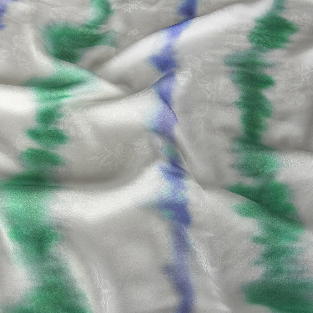 Flowery Viscose Jacquard Print – Green and Blue Tie Dye Stripes – Mood Exclusive Cloud Writing Flowery Viscose Jacquard Print – Green and Blue Tie Dye Stripes – Mood Exclusive Cloud Writing