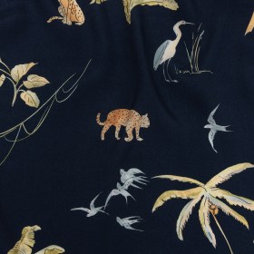 Sustainable Viscose Woven Print – Navy Animals and Palm Trees – Mood Exclusive Savanna Spectacle Sustainable Viscose Woven Print – Navy Animals and Palm Trees – Mood Exclusive Savanna Spectacle