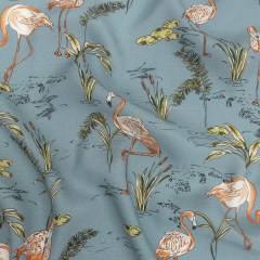 Sustainable Viscose Woven Print – Steel Blue, Pink and Green Flamingoes and Plants – Mood Exclusive Flamingo Festivities Sustainable Viscose Woven Print – Steel Blue, Pink and Green Flamingoes and Plants – Mood Exclusive Flamingo Festivities
