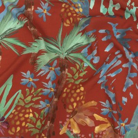 Sustainable Viscose Woven Print – Red-Orange and Green Painterly Palm Trees – Mood Exclusive Sundrenched Splash Sustainable Viscose Woven Print – Red-Orange and Green Painterly Palm Trees – Mood Exclusive Sundrenched Splash