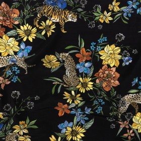 Sustainable Viscose Woven Print – Black Big Cats and Flowers – Mood Exclusive Feline Flourish Sustainable Viscose Woven Print – Black Big Cats and Flowers – Mood Exclusive Feline Flourish