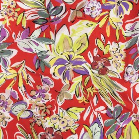 Sustainable Viscose Woven Print – Scarlet, Purple and Yellow Floral – Mood Exclusive Greenhouse Gala Sustainable Viscose Woven Print – Scarlet, Purple and Yellow Floral – Mood Exclusive Greenhouse Gala