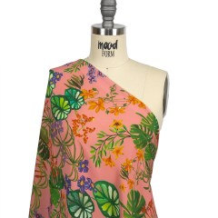 Sustainable Viscose Woven Print – Pink and Green Leaves and Flowers – Mood Exclusive Lily Pad Paradise Sustainable Viscose Woven Print – Pink and Green Leaves and Flowers – Mood Exclusive Lily Pad Paradise